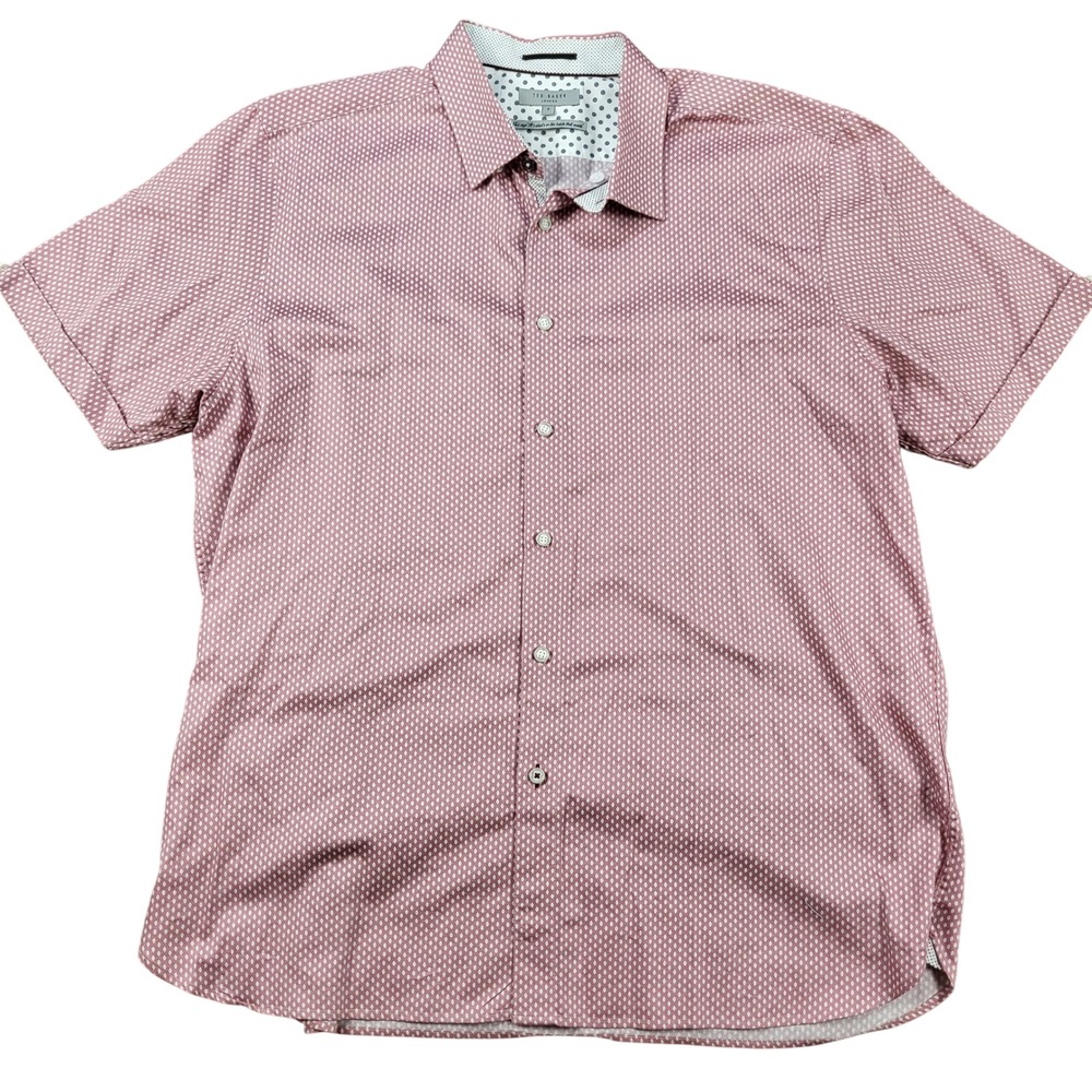 Ted Baker London Mens Size 7 XXXL Pink Geometric Short Sleeve Button Up Shirt‎